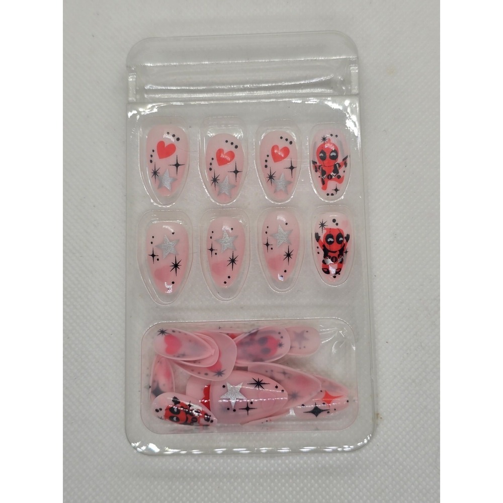 Deadpool Nails - Press On Nails - 24 Peice- New Red/Pink/Hearts Valentines